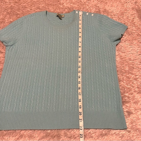 Geneva 100% cashmere  blue cableknit sweater button shoulder - Picture 5 of 9